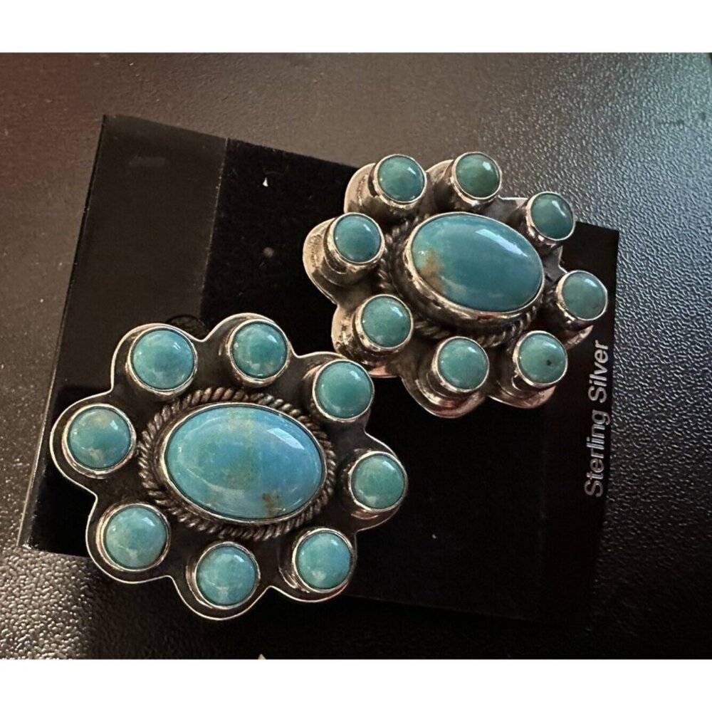 Zia Sterling Silver 925 Large Turquoise Cluster Pierced Earrings NEW